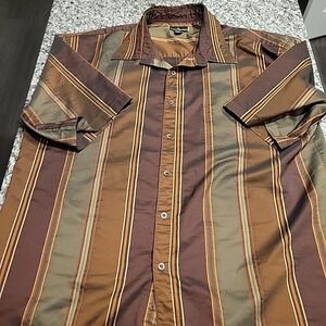 Stacy Adams Shirt 4xl Brown Striped Polyester